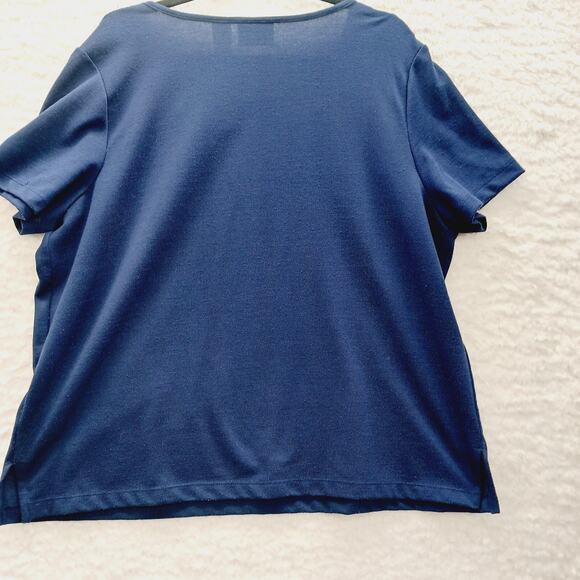 Blouse Size 1X Navy Pearl Beaded Office Siren Quiet Luxury Casual Chic Romantic - Picture 3 of 15